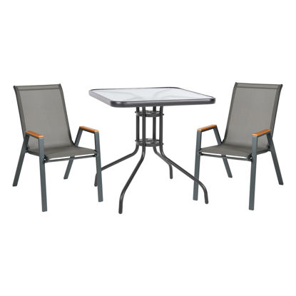 Εικόνα της ΣΕΤ ΤΡΑΠΕΖΑΡΙΑΣ 3ΤΜΧ FIGO HM10730.01-- 2 ΚΑΡΕΚΛΕΣ & ΤΕΤΡΑΓΩΝΟ ΤΡΑΠΕΖΙ 70x70εκ ΓΚΡΙ